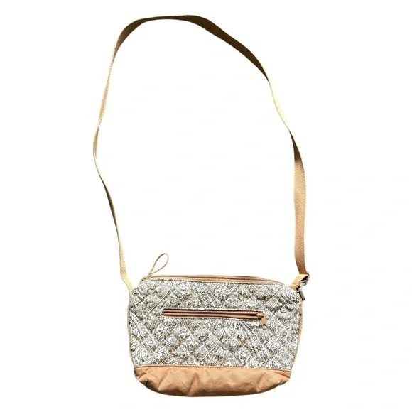 Lands’ End Quilted Paisley Crossbody Shoulder Bag Tan Brown Preloved - Picture 9 of 9